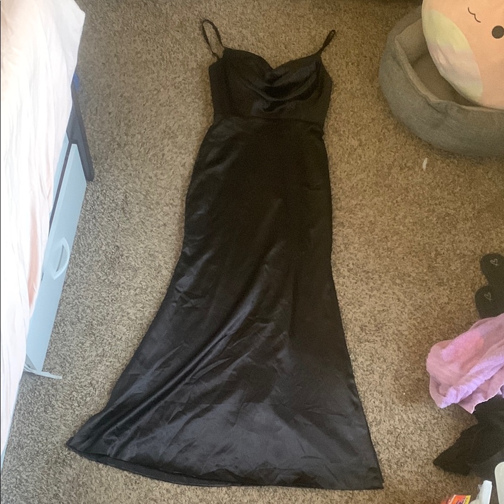 Black satin formal dress
